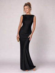 Virella | Sleeveless Boat Neck Fitted Maxi Dress