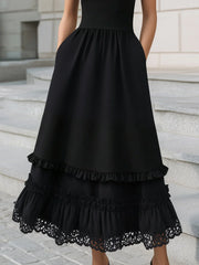 High-Neck Sleeveless Tiered Ruffle Maxi Dress
