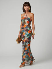 Larkin | Fitted Multicolor Scale Pattern Maxi Dress