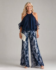 Xylara | Layered Halter Neck Printed Wide Leg Set
