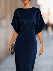 Relaxed Batwing Sleeve Fluid Column Maxi Dress