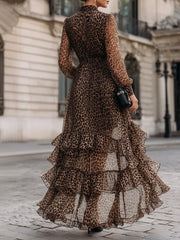 Leopard Print Wrap Maxi Dress With Ruffled Hem