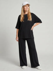 Ramse | Short Sleeve Oversized Top And Wide Leg Pants Set