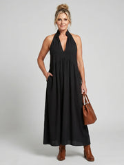 Adelina | Halter Neck Relaxed Flowing Silhouette Midi Dress