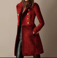 Elara – Elegant Double-Breasted Sherpa Panel Coat