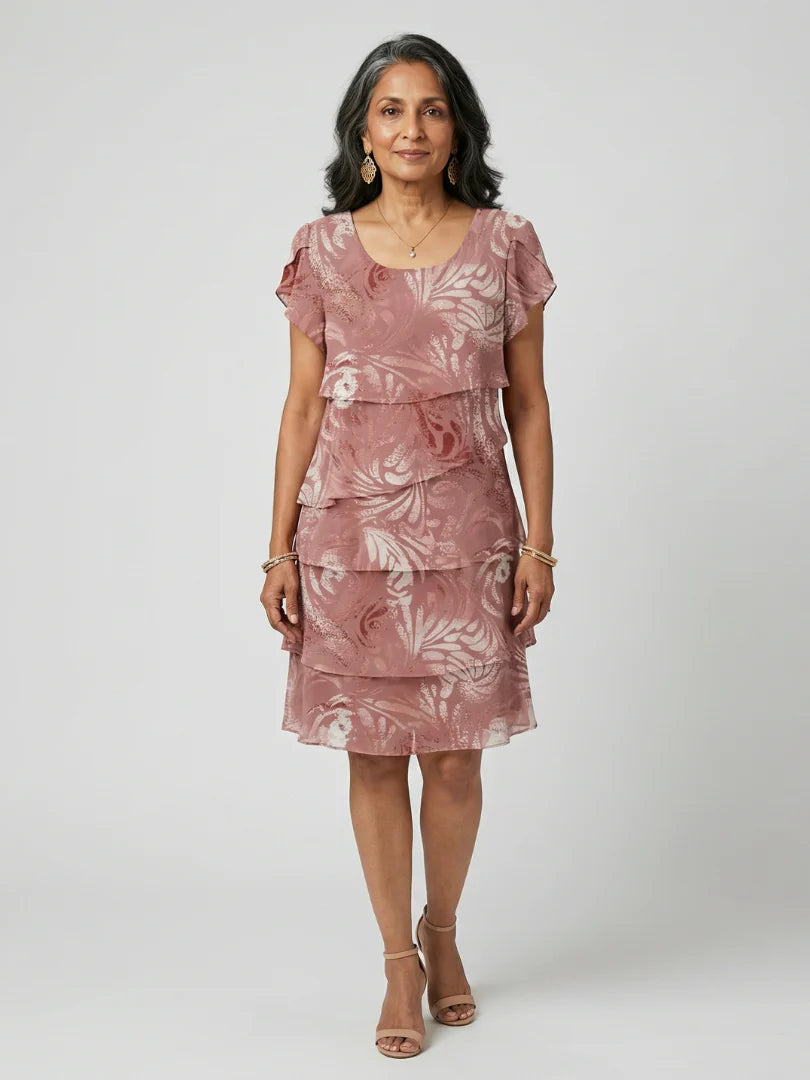 Aria | Soft Motif Tier Knee Length Dress