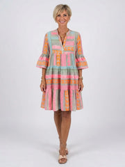 Maelle | Geometric Print V Neck Tiered Knee Length Dress