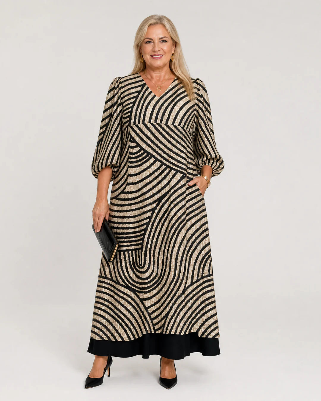 Vimera | Abstract Wave Print Casual Pocket Midi Dress