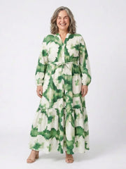 Sabine | Long Sleeve Tie Waist Tiered Maxi Dress