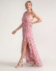 Ikele | Ditsy Floral One Shoulder Ruffle Hem Midi Dress