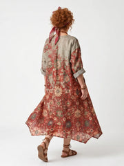 Saffron | Mixed Pattern Relaxed Pocket Midi Dress