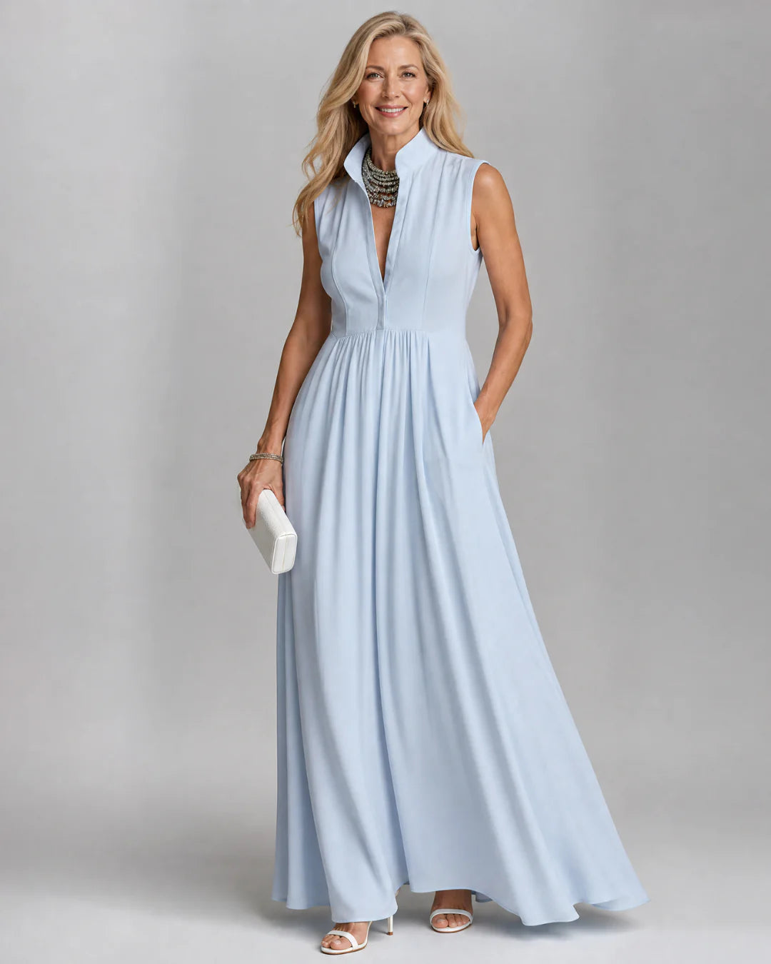 Virelia | Sleeveless Collared Flowing Wide Leg Jumpsuit