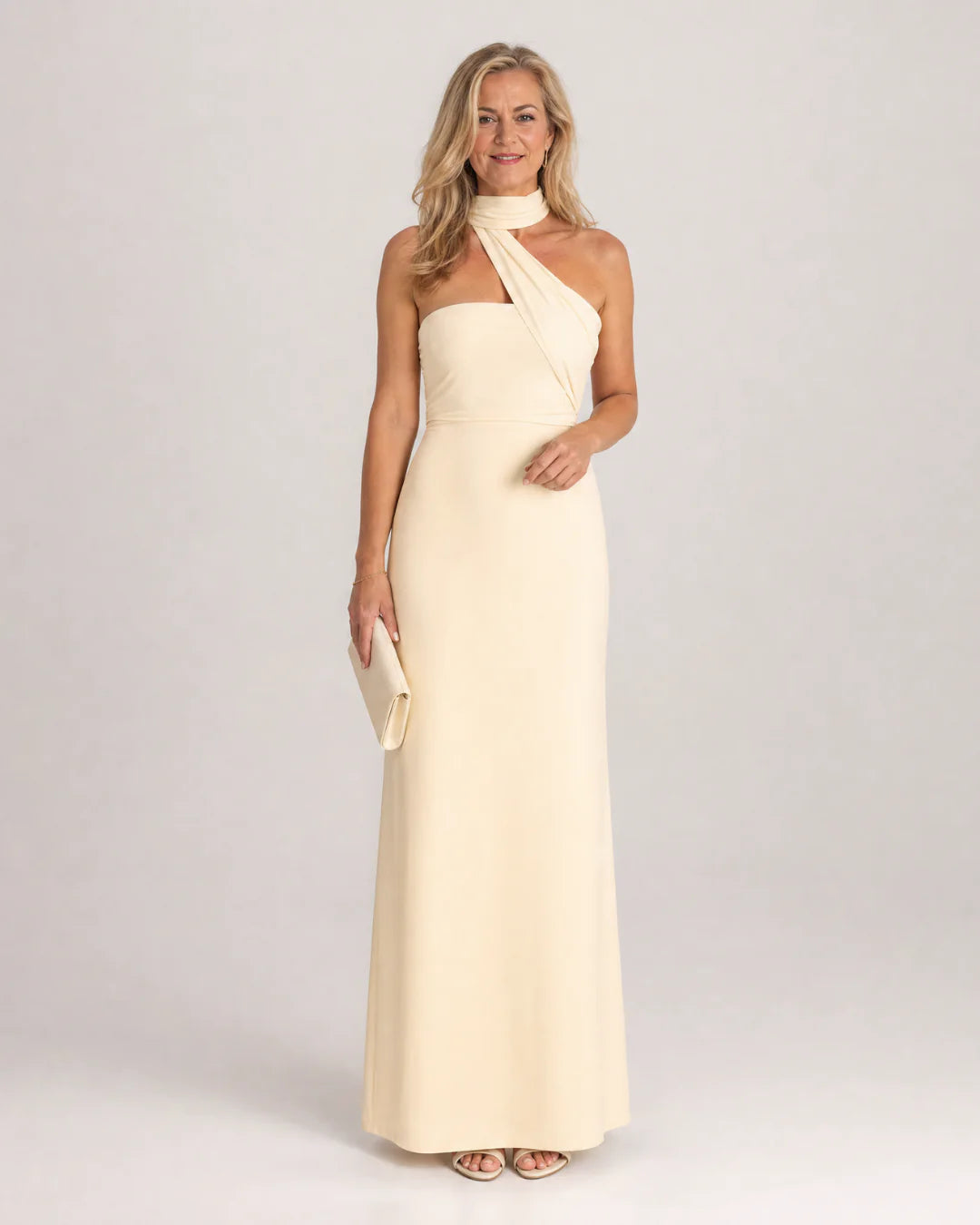 Fijem | Watercolor Floral One Shoulder Halter Maxi Dress