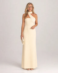 Fijem | Watercolor Floral One Shoulder Halter Maxi Dress