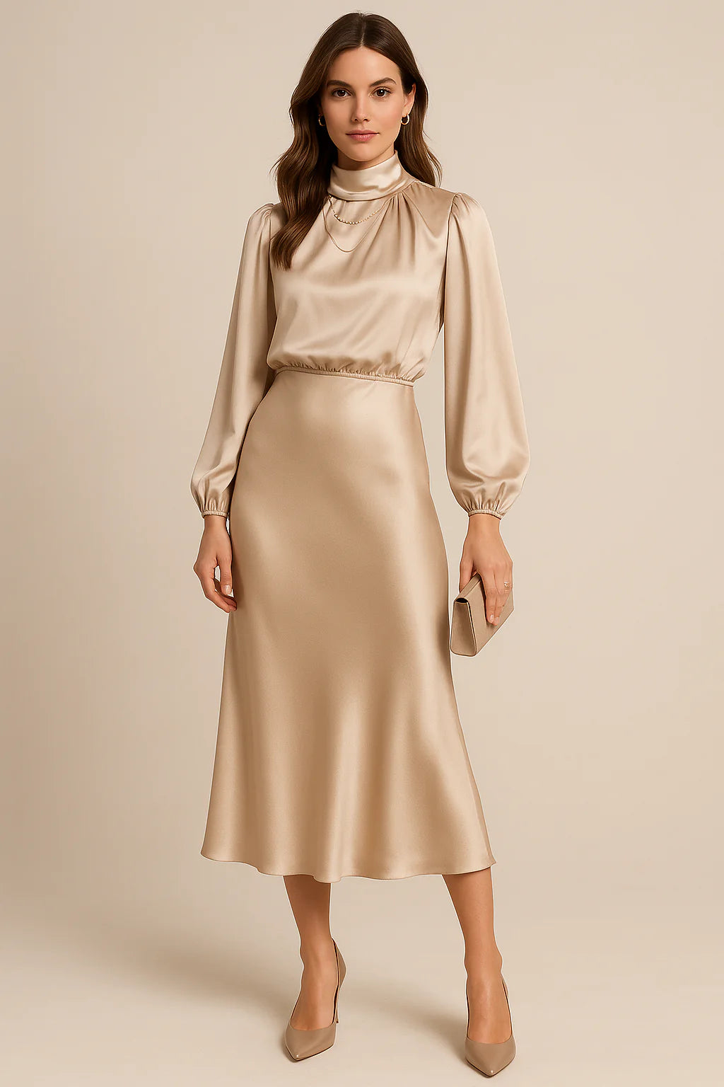 Midi Dress - High Neck, High Waist