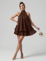 Hadley | High Neck Layered Chiffon Flared Hem Mini Dress