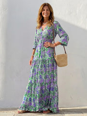 Isabella | Long Sleeve V Neck Bohemian Maxi Dress