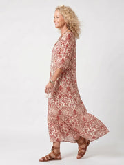Noelle | Ornate Print Tassel Tie Midi Dress