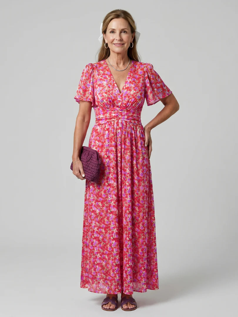 Juna | Short Sleeve Ditsy Floral Print Midi Dress