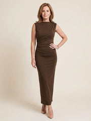 Sabine | Sleeveless Draped High Neck Midi Dress