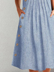 Callie – Classic Striped Button Midi Dress