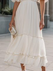 Ruffled High Neck Tiered Midi Dress