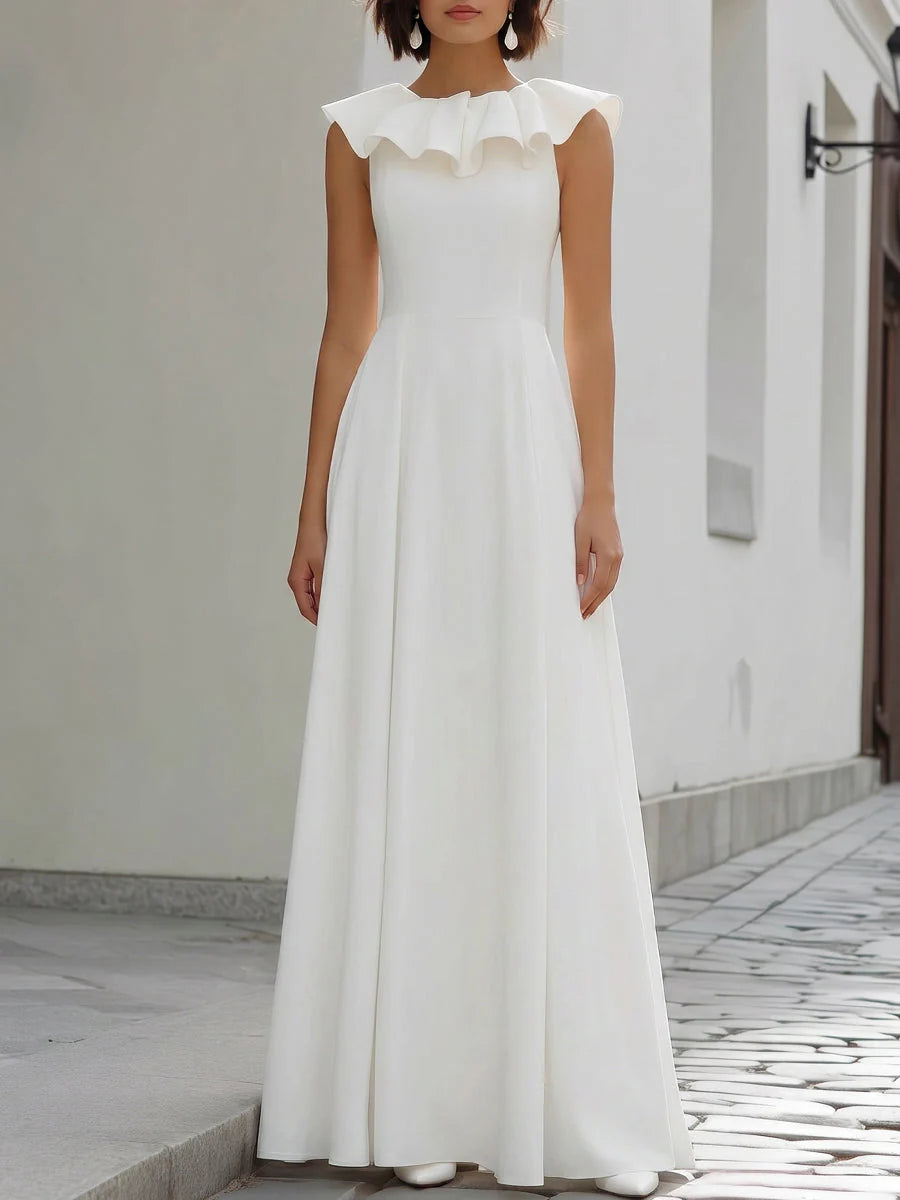 Ruffle Neck Sleeveless A-Line Maxi Dress