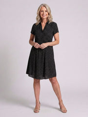 Caroline | Short Sleeve Collared Polka Dot Midi Dress