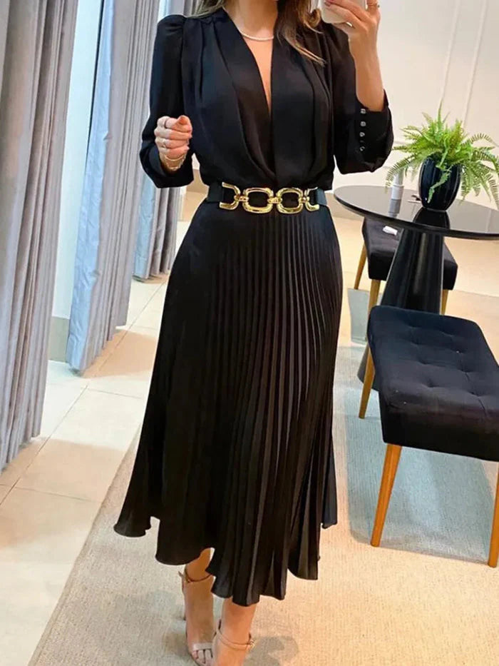 SERAPHINA – ELEGANT PLEATED MIDI DRESS