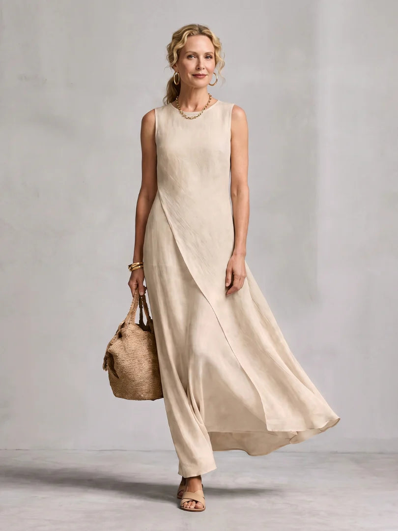 Hyacinth | Asymmetric Layered Round Neck Maxi Dress