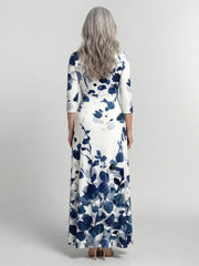 Eleanor | Three Quarter Sleeve V Neck Floral Maxi Dress