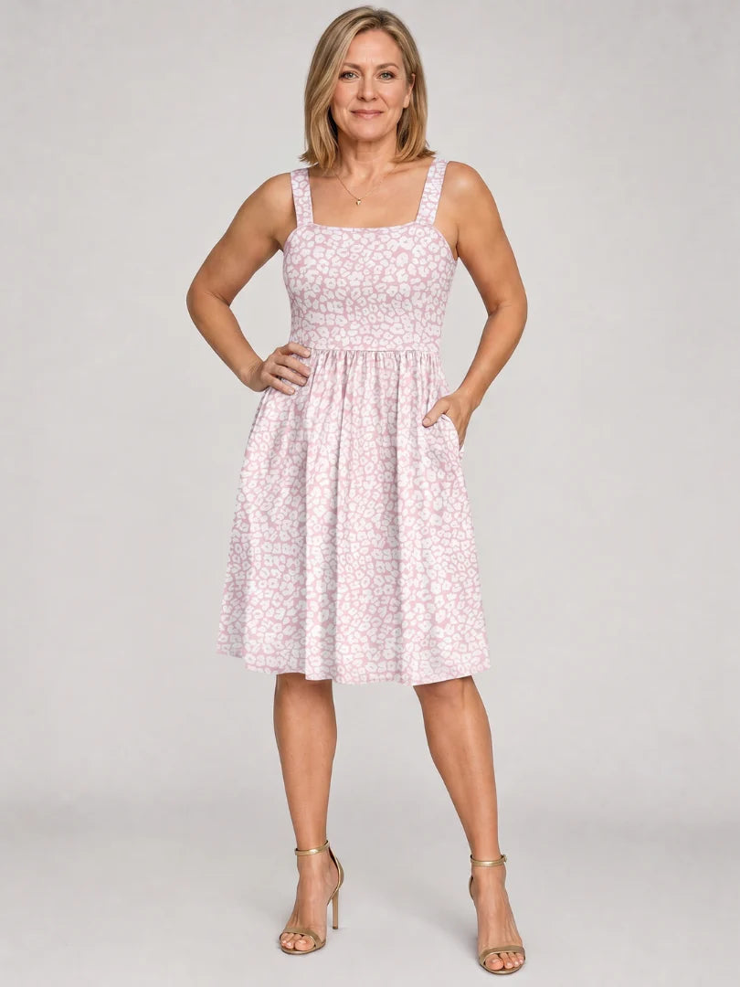 Leneva | Square Neck Floral Print Knee Length Dress