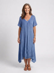 Marianne | Short Sleeve V Neck Midi Dress
