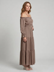 Anora | Off Shoulder Side Slit Midi Dress