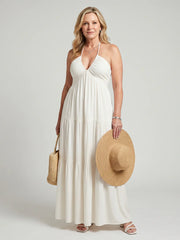 Dextra | Halter Neck Tiered Skirt Midi Dress