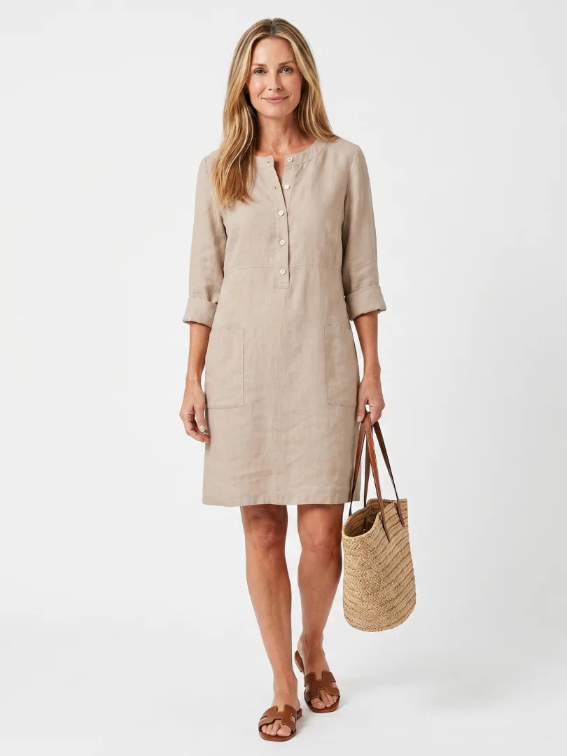 Rosalind | Button Front Sleeve Knee Length Dress
