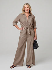 Maddelina | Long Sleeve Tie Front Top And Wide Leg Pants Set