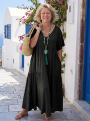Zinnia | Short Sleeve Tiered Blue Maxi Dress