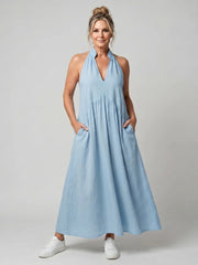 Adelina | Halter Neck Relaxed Flowing Silhouette Midi Dress