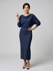 Romy | Draped Neckline Fitted Skirt Midi Dress