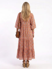 Amara | Geometric Print V Neck Tiered Midi Dress