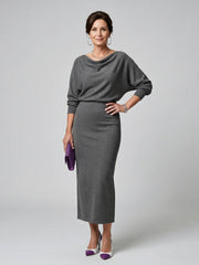 Romy | Draped Neckline Fitted Skirt Midi Dress