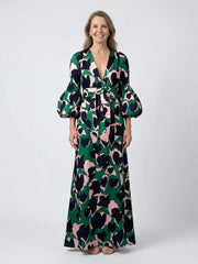 Isolde | V Neck Tie Waist Long Sleeve Maxi Dress