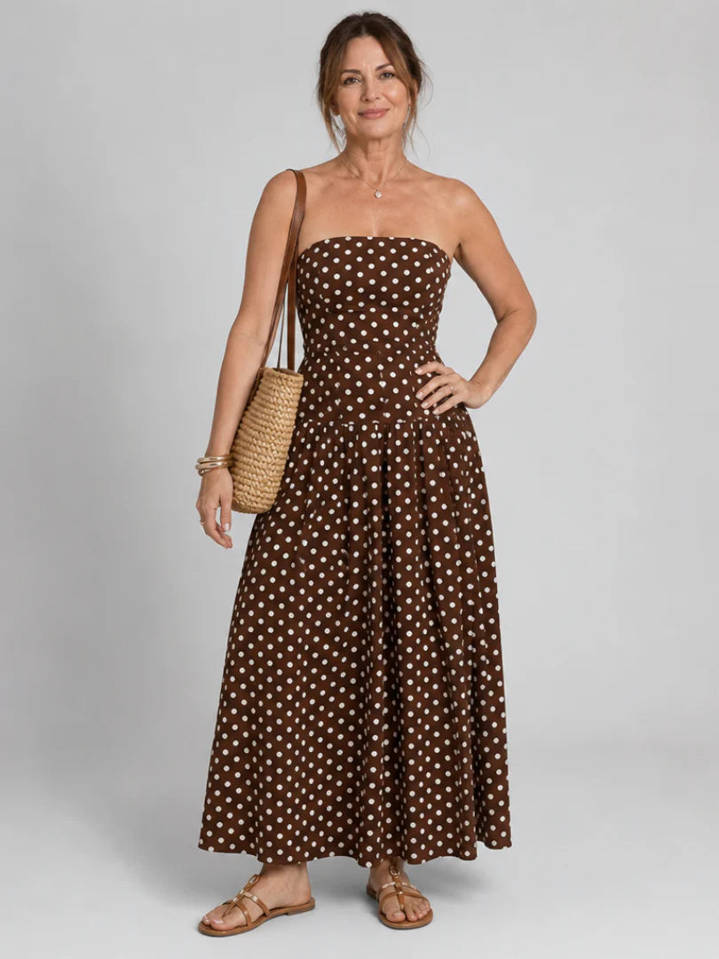 Sorien | Strapless Polka Dot Pattern Midi Dress