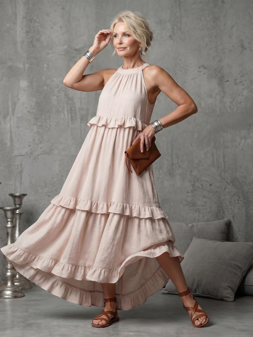 Katia | Tiered Ruffle Halter Maxi Dress