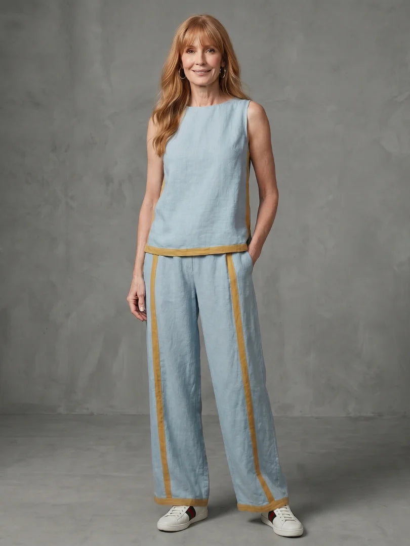 Inara | Sleeveless Top Wide Leg Contrast Pants Set