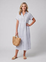 Rosamund | Short Sleeve Stripe Pattern Midi Dress