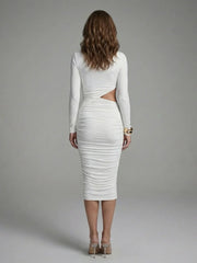 Nerine | Long Sleeve Cutout Ruched Midi Dress
