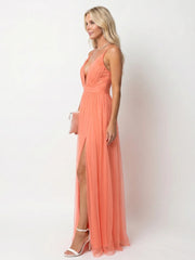 Tia | Deep V Strap Pleated Maxi Dress