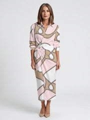 Nadine | Long Sleeve Printed Midi Wrap Dress